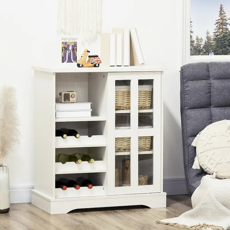 Modern Buffet Cabinet, Kitchen Sideboard with Wine Racks, Sliding Glass Door, Storage Shelves for Living Room