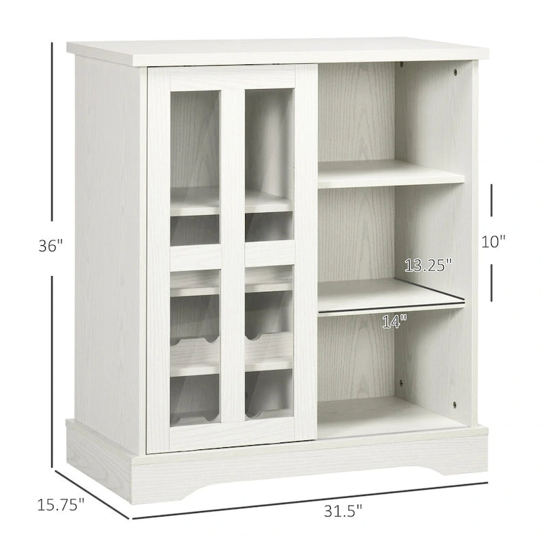 Modern Buffet Cabinet, Kitchen Sideboard with Wine Racks, Sliding Glass Door, Storage Shelves for Living Room