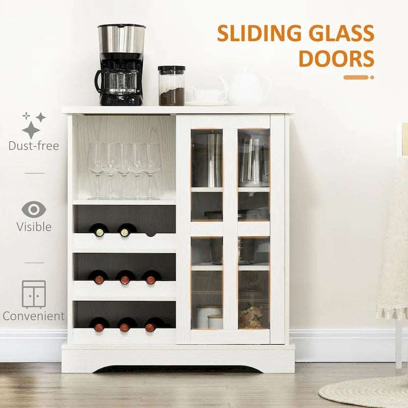 Modern Buffet Cabinet, Kitchen Sideboard with Wine Racks, Sliding Glass Door, Storage Shelves for Living Room