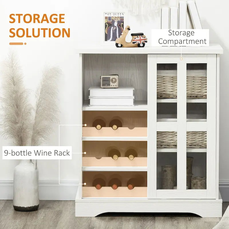 Modern Buffet Cabinet, Kitchen Sideboard with Wine Racks, Sliding Glass Door, Storage Shelves for Living Room