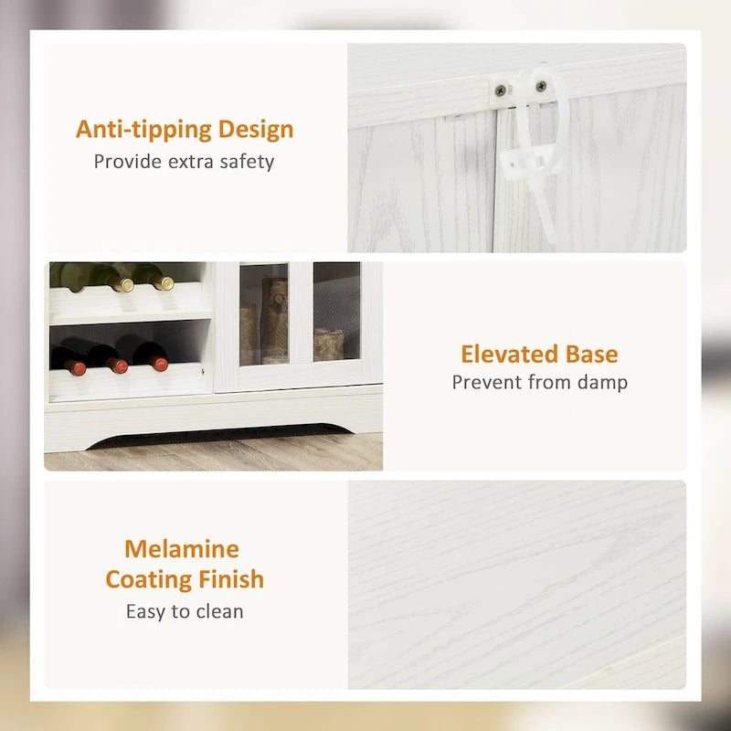 Modern Buffet Cabinet, Kitchen Sideboard with Wine Racks, Sliding Glass Door, Storage Shelves for Living Room