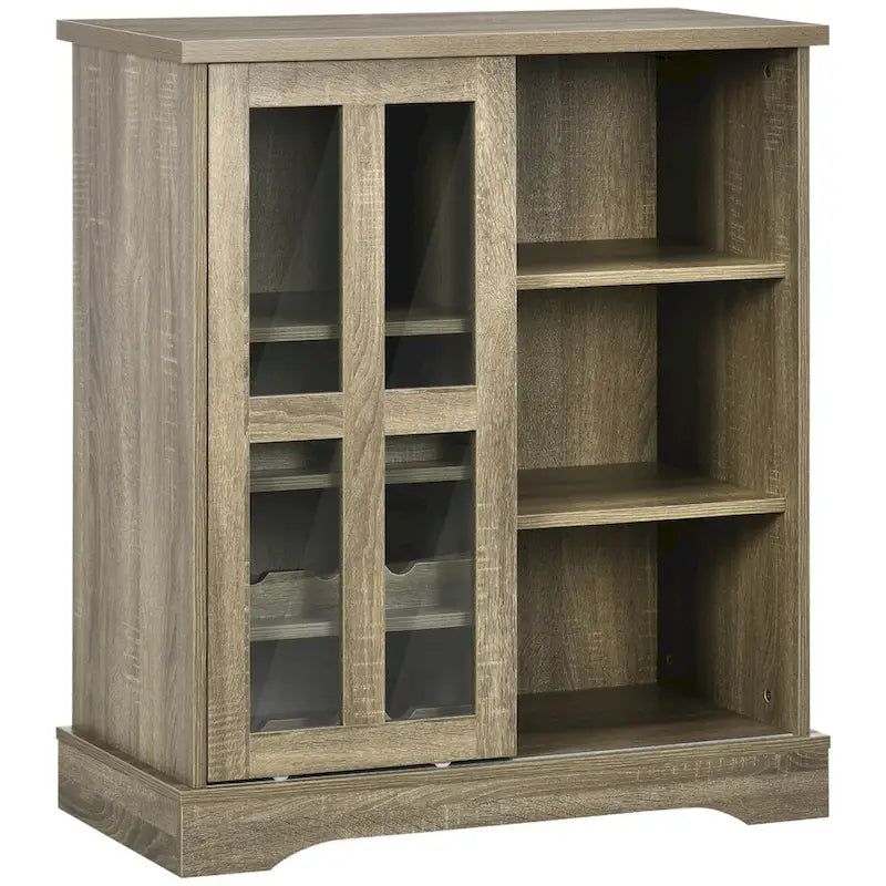 Modern Buffet Cabinet, Kitchen Sideboard with Wine Racks, Sliding Glass Door, Storage Shelves for Living Room
