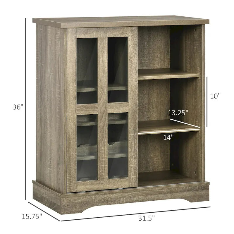Modern Buffet Cabinet, Kitchen Sideboard with Wine Racks, Sliding Glass Door, Storage Shelves for Living Room