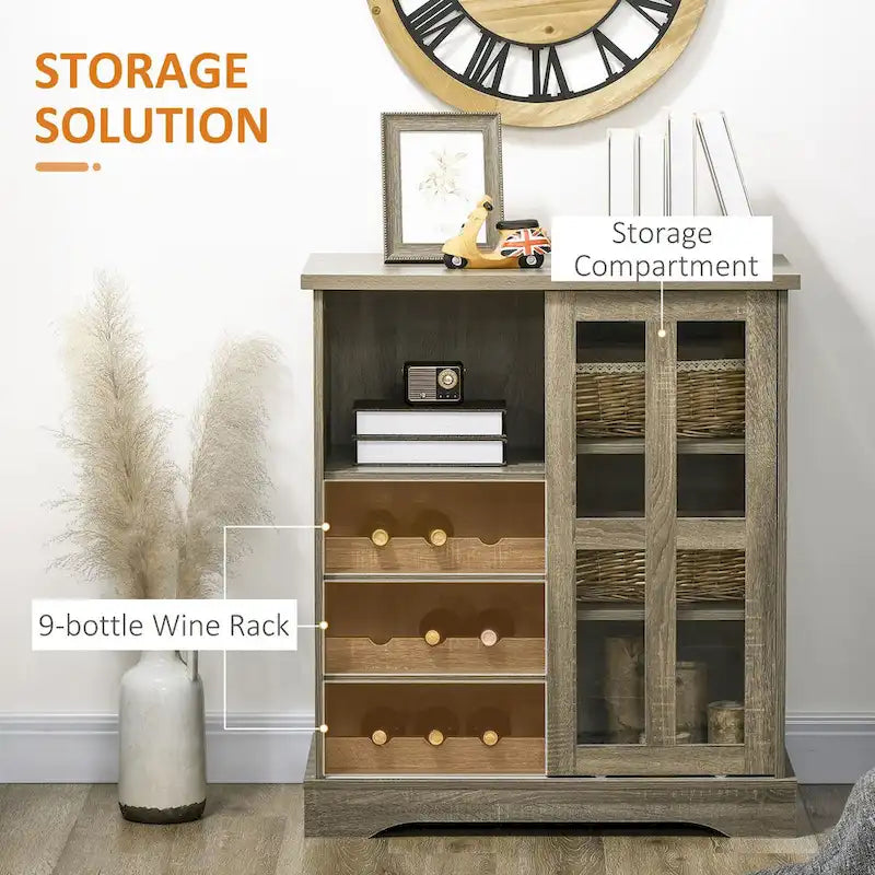 Modern Buffet Cabinet, Kitchen Sideboard with Wine Racks, Sliding Glass Door, Storage Shelves for Living Room
