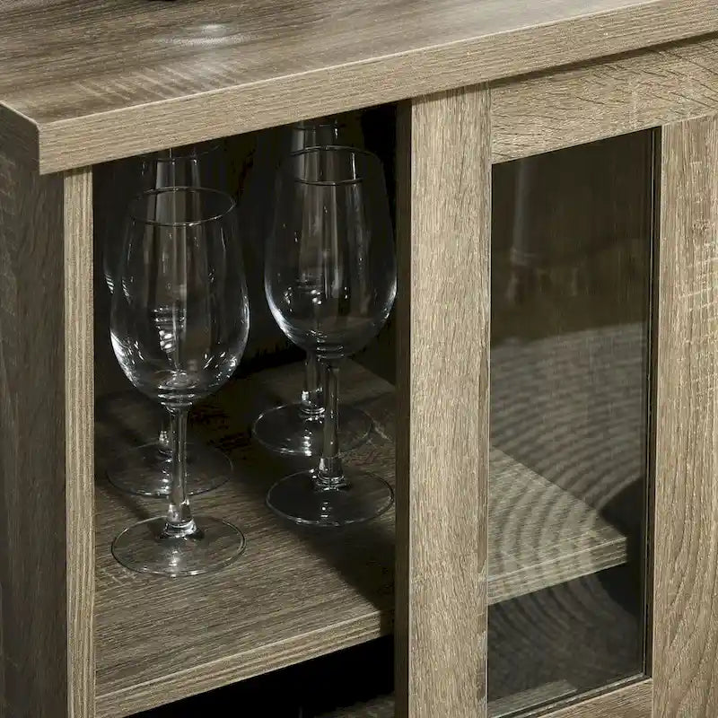 Modern Buffet Cabinet, Kitchen Sideboard with Wine Racks, Sliding Glass Door, Storage Shelves for Living Room