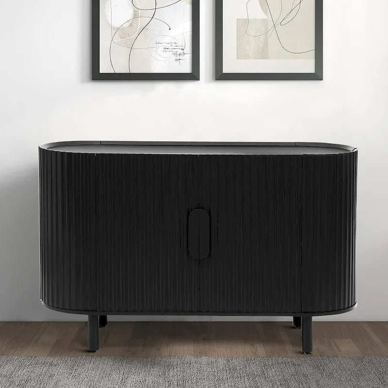 Wooden Sideboard with Vertical Stripe Cabinet Doors