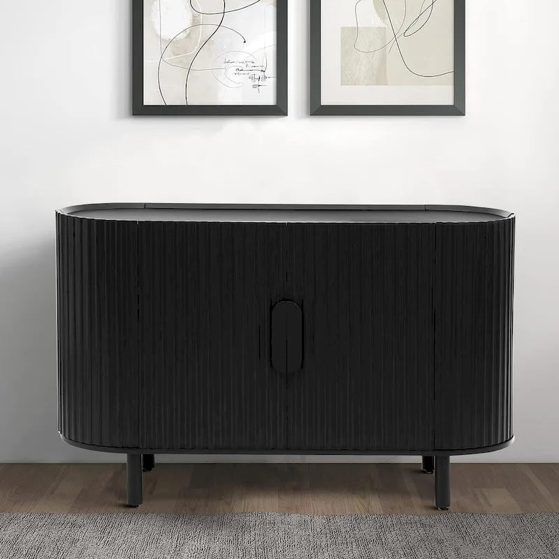 Wooden Sideboard with Vertical Stripe Cabinet Doors