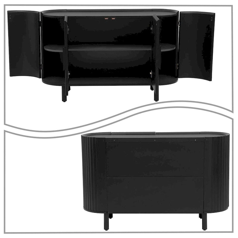 Wooden Sideboard with Vertical Stripe Cabinet Doors