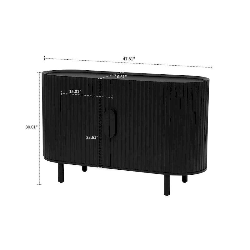 Wooden Sideboard with Vertical Stripe Cabinet Doors