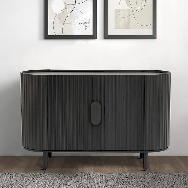 Wooden Sideboard with Vertical Stripe Cabinet Doors