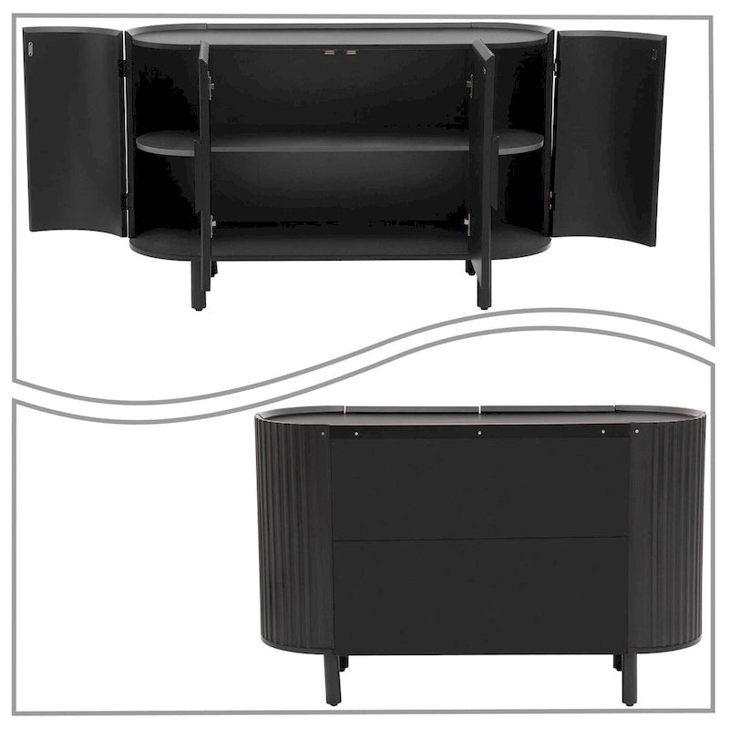 Wooden Sideboard with Vertical Stripe Cabinet Doors