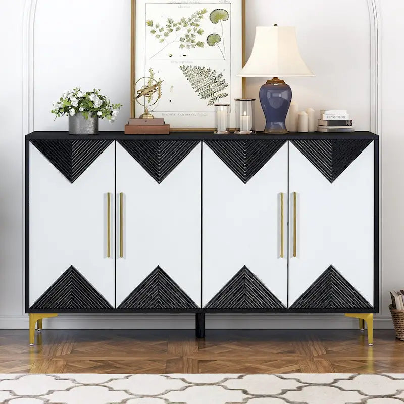 Four-Door Cabinet with Two-Tone Triangular Pattern