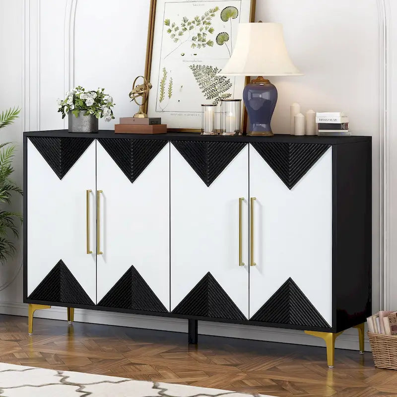 Four-Door Cabinet with Two-Tone Triangular Pattern