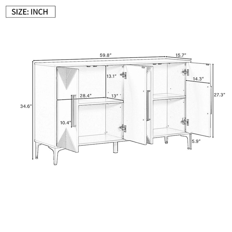 Four-Door Cabinet with Two-Tone Triangular Pattern
