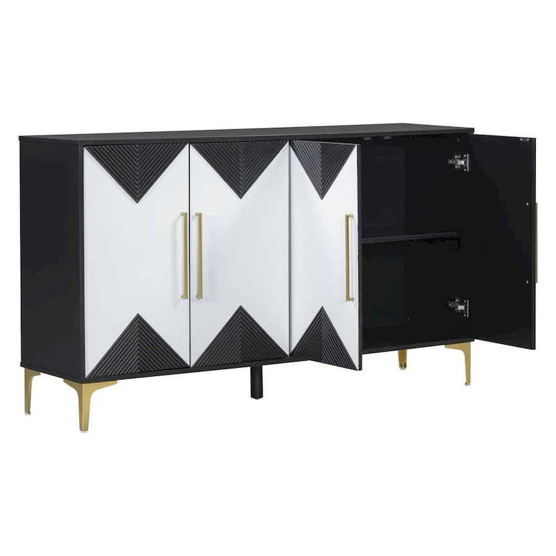 Four-Door Cabinet with Two-Tone Triangular Pattern