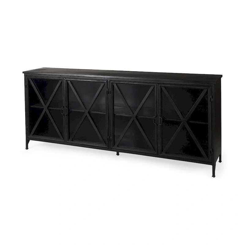 Black Metal Glass Door Sideboard - 79.0L x 16.0W x 33.0H