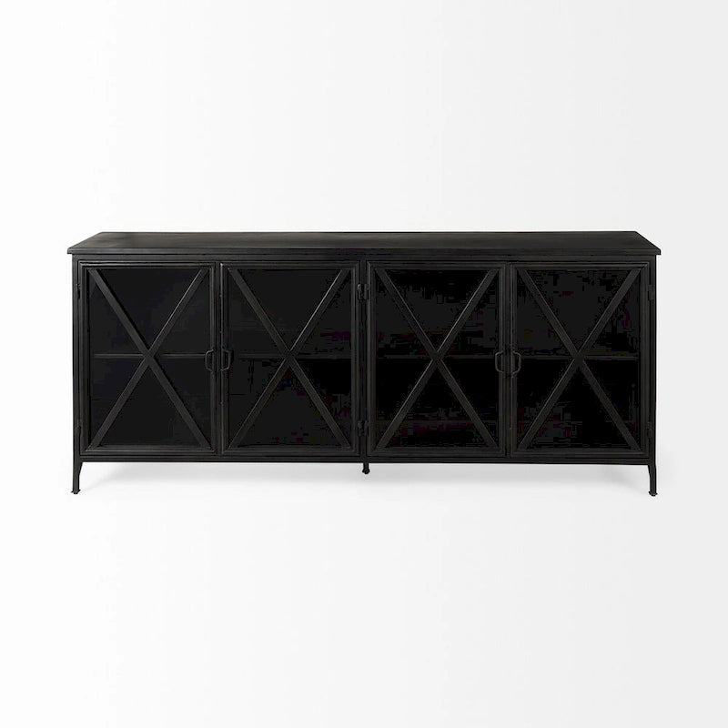 Black Metal Glass Door Sideboard - 79.0L x 16.0W x 33.0H