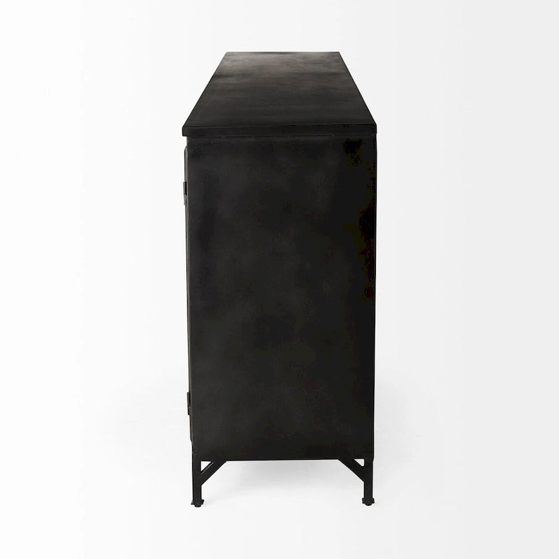 Black Metal Glass Door Sideboard - 79.0L x 16.0W x 33.0H