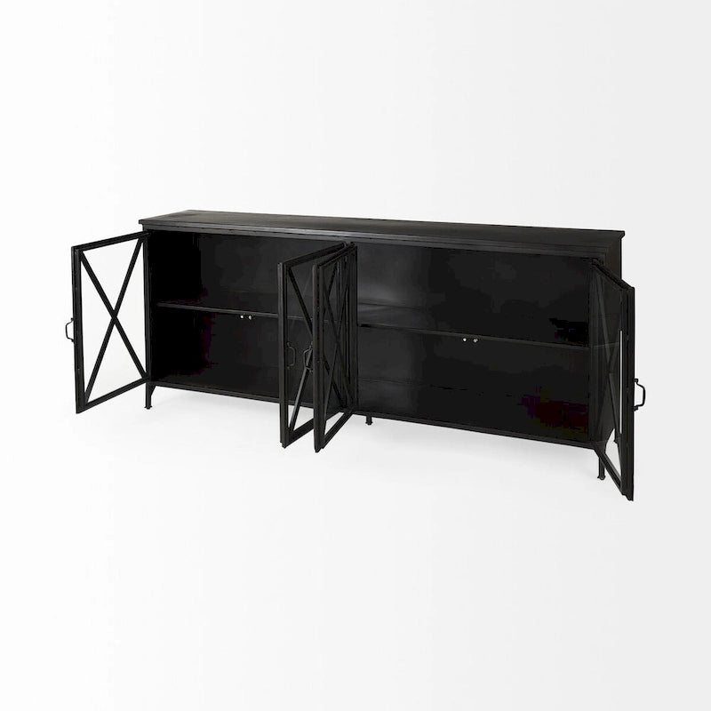 Black Metal Glass Door Sideboard - 79.0L x 16.0W x 33.0H