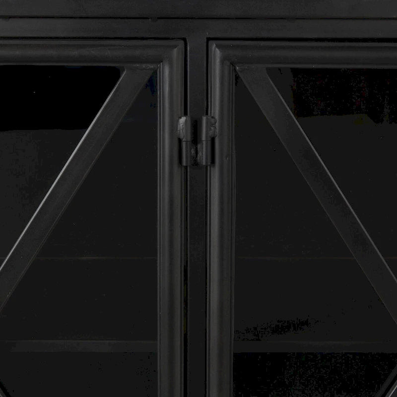 Black Metal Glass Door Sideboard - 79.0L x 16.0W x 33.0H