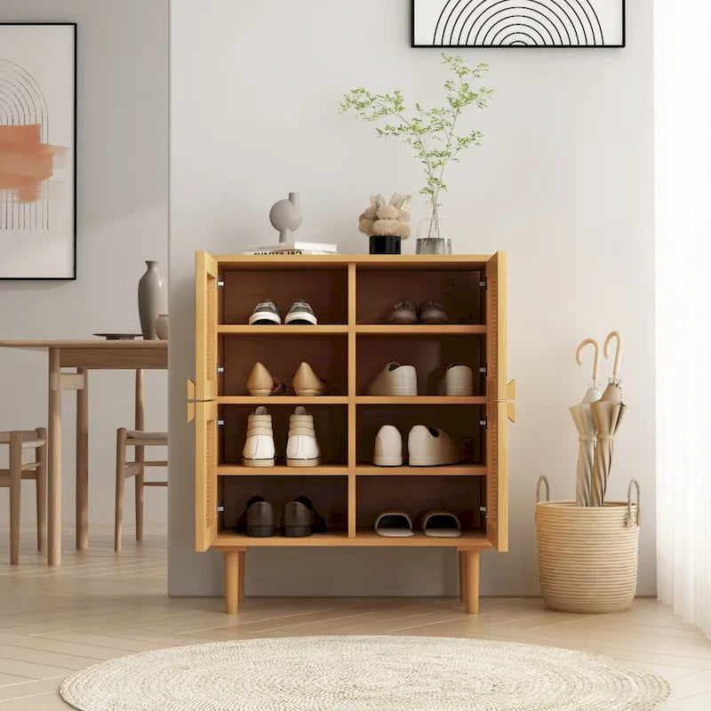 Modern Sideboard 4-Doors Rattan Mesh Storage Cabinet