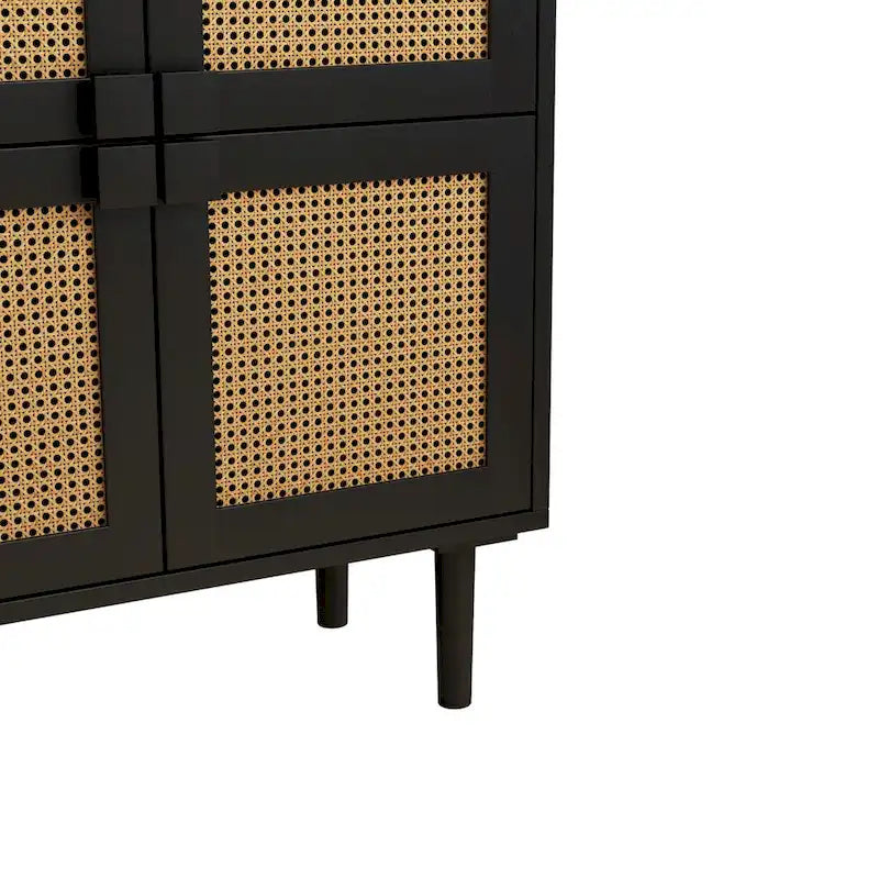 Modern Sideboard 4-Doors Rattan Mesh Storage Cabinet