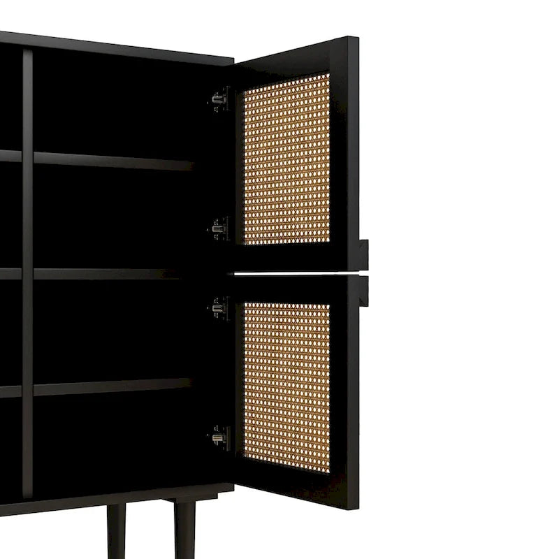 Modern Sideboard 4-Doors Rattan Mesh Storage Cabinet