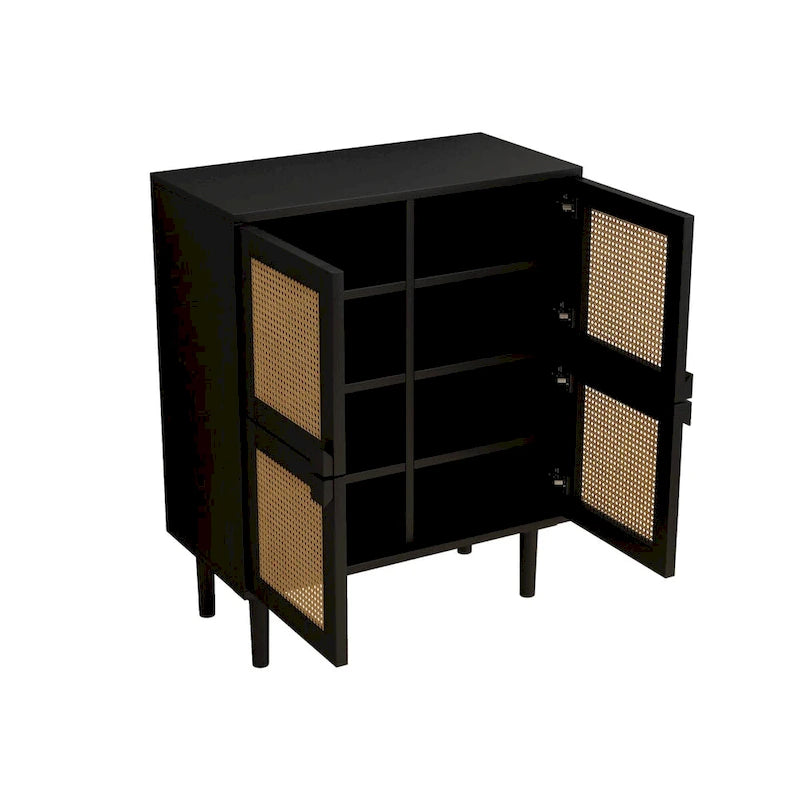 Modern Sideboard 4-Doors Rattan Mesh Storage Cabinet