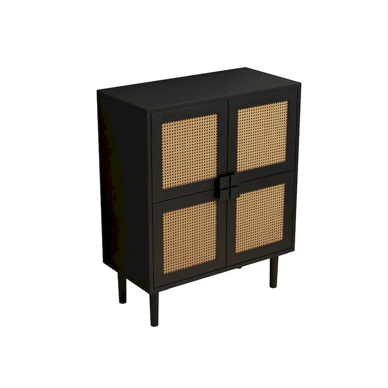 Modern Sideboard 4-Doors Rattan Mesh Storage Cabinet