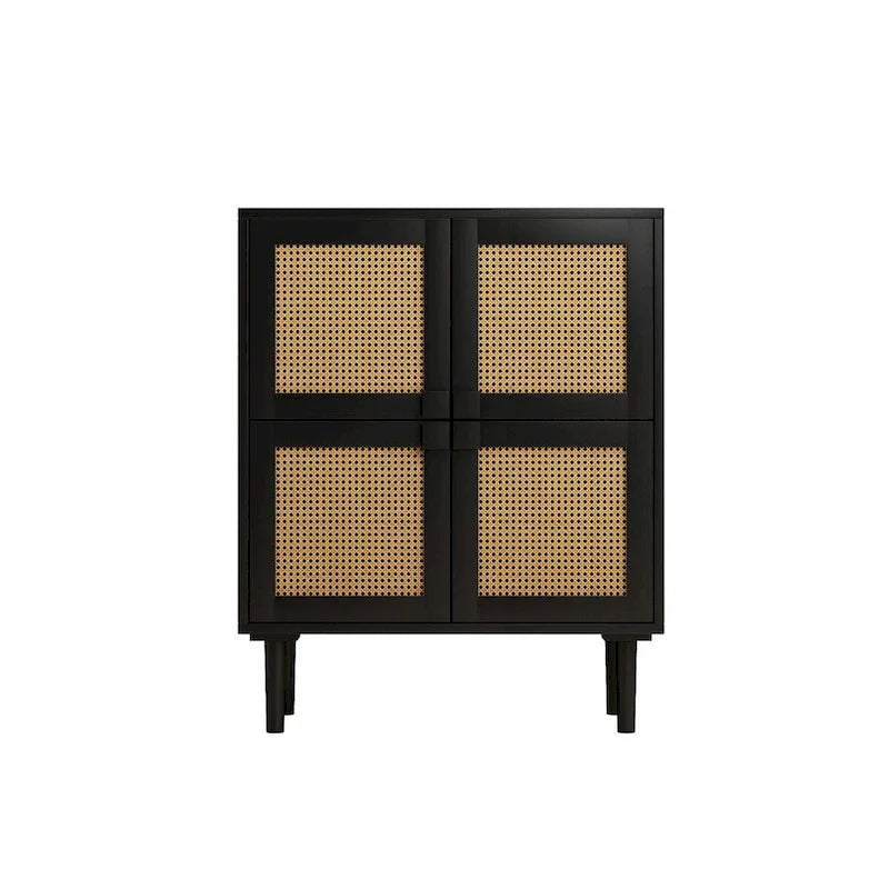 Modern Sideboard 4-Doors Rattan Mesh Storage Cabinet