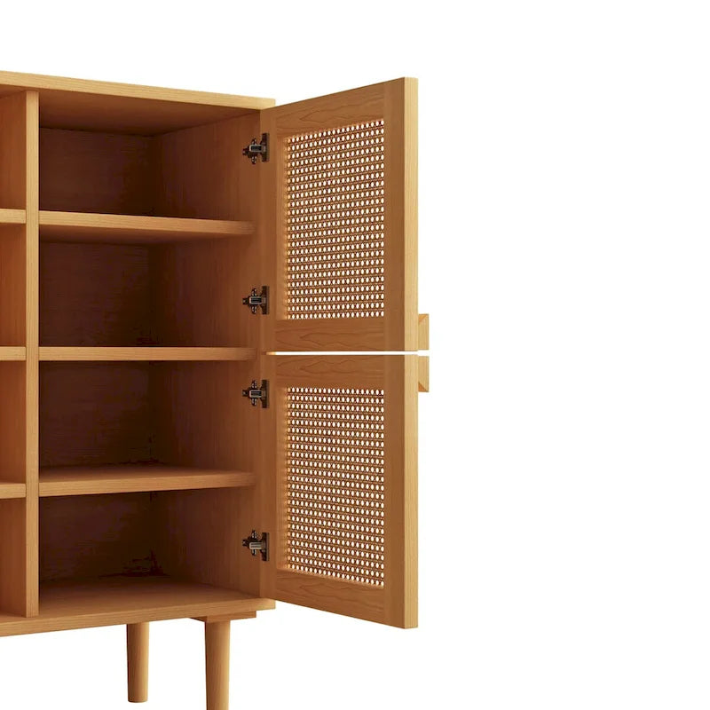 Modern Sideboard 4-Doors Rattan Mesh Storage Cabinet