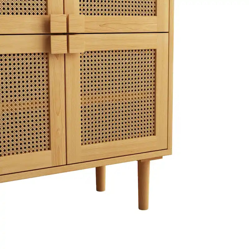Modern Sideboard 4-Doors Rattan Mesh Storage Cabinet