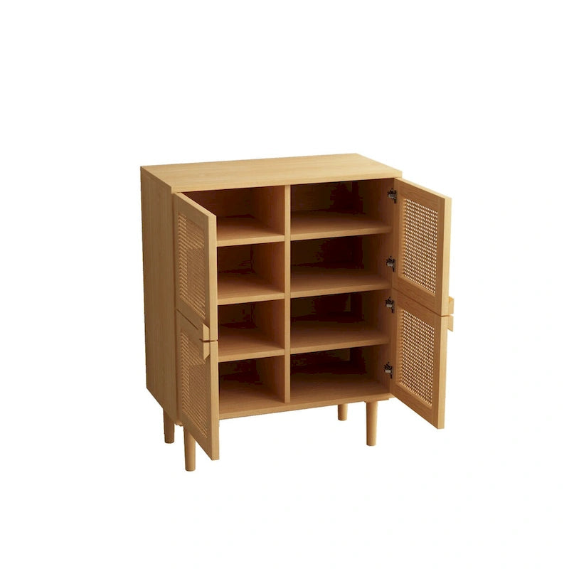 Modern Sideboard 4-Doors Rattan Mesh Storage Cabinet