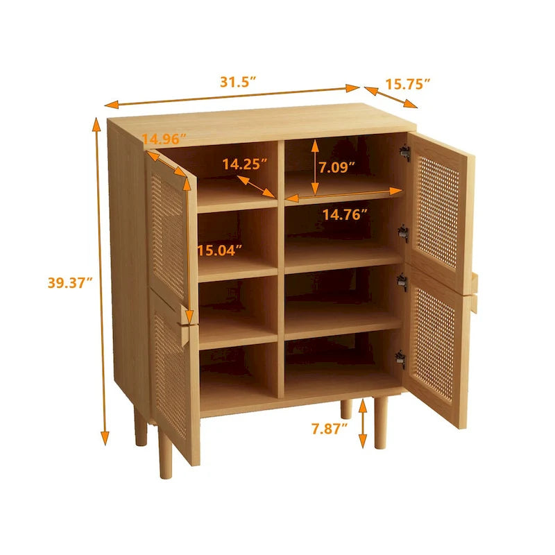 Modern Sideboard 4-Doors Rattan Mesh Storage Cabinet