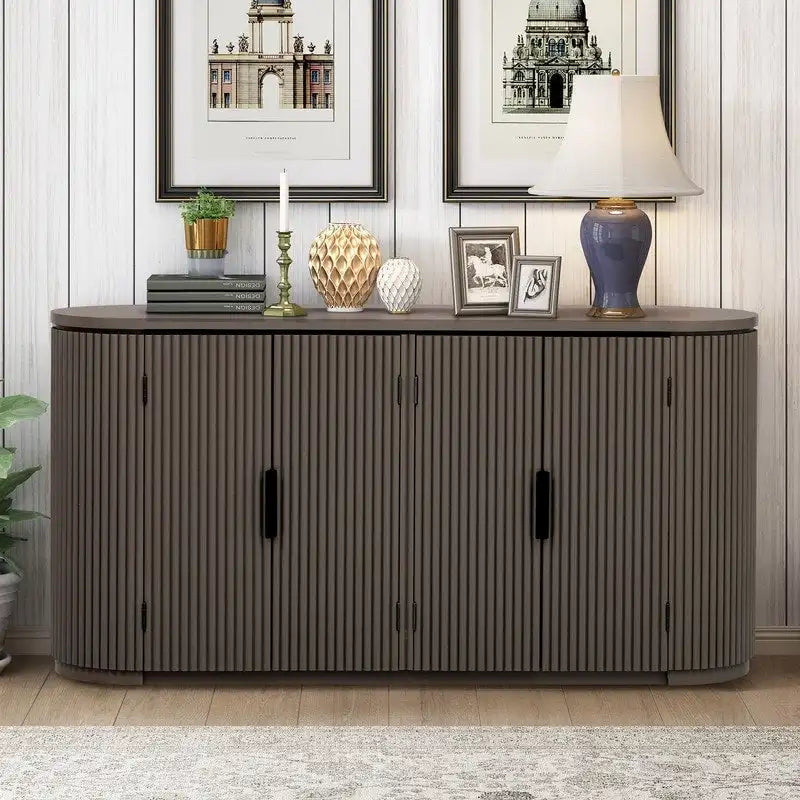 Vertical Striped Door Storage Cabinet with Adjustable Shelves