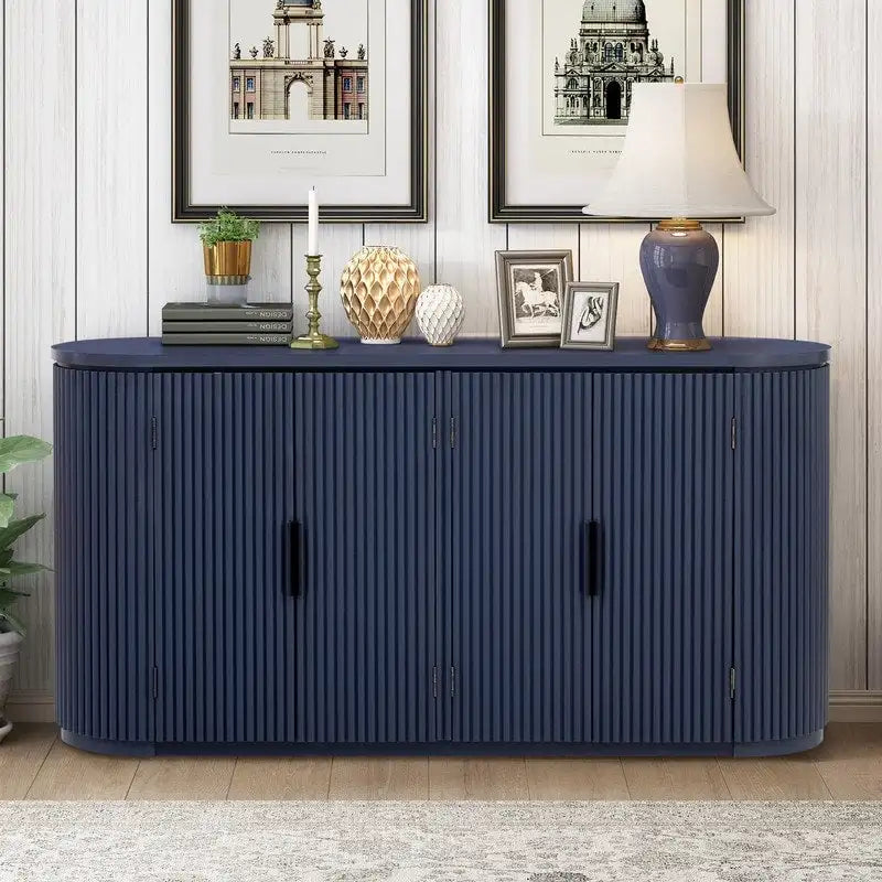 Vertical Striped Door Storage Cabinet with Adjustable Shelves