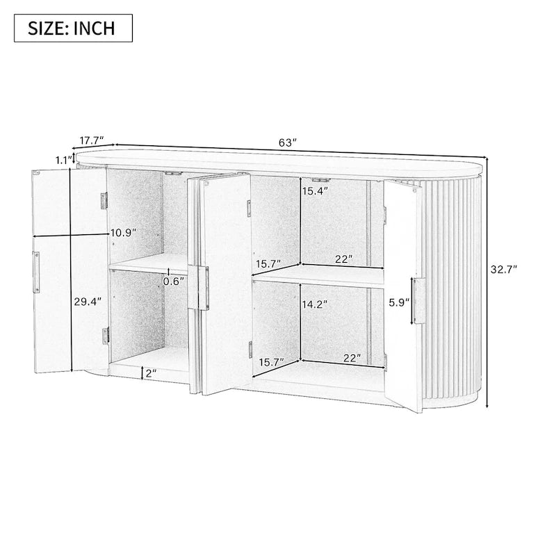 Vertical Striped Door Storage Cabinet with Adjustable Shelves