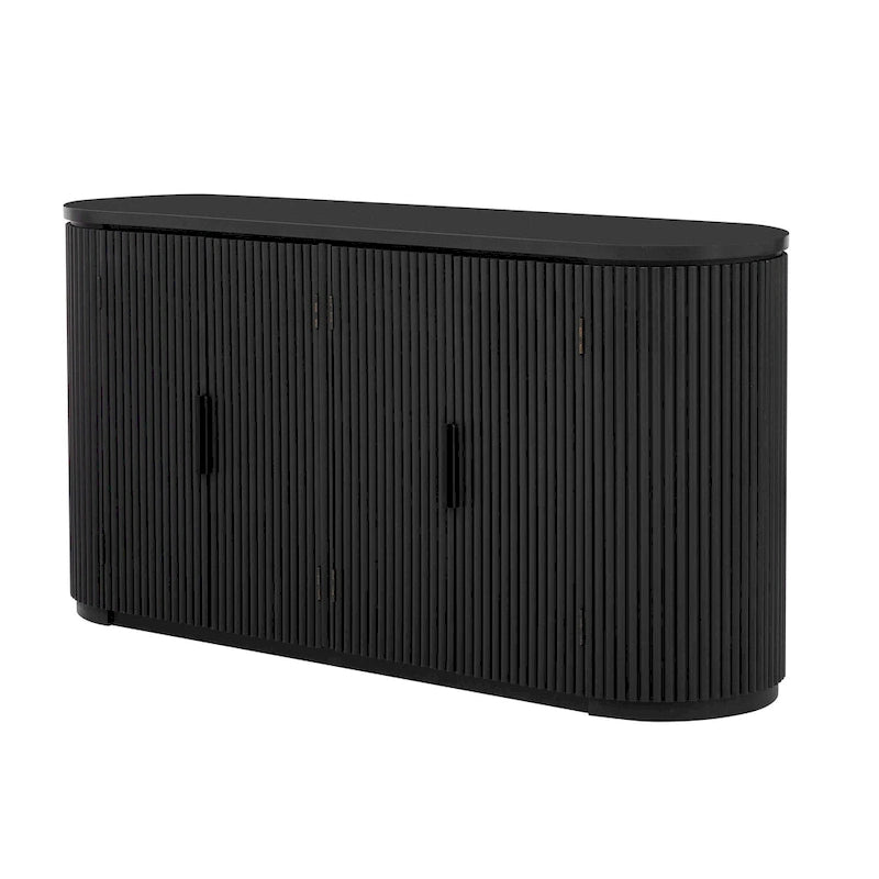Vertical Striped Door Storage Cabinet with Adjustable Shelves