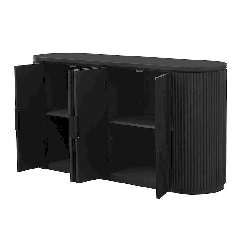 Vertical Striped Door Storage Cabinet with Adjustable Shelves