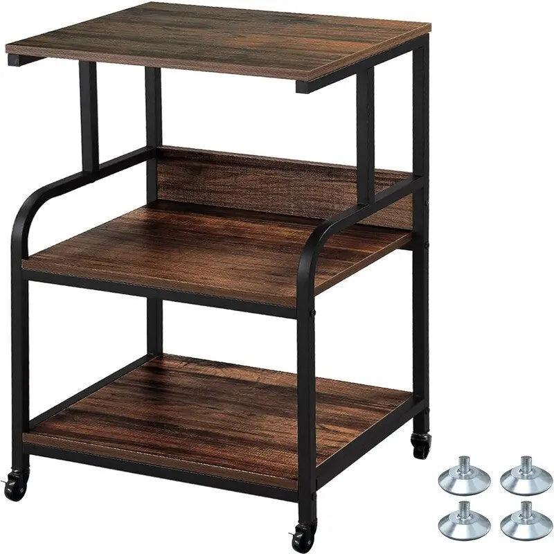 3 Tier Mobile Printer Stand on Wheels with Storage Shelves - 16D x 20W x 30H
