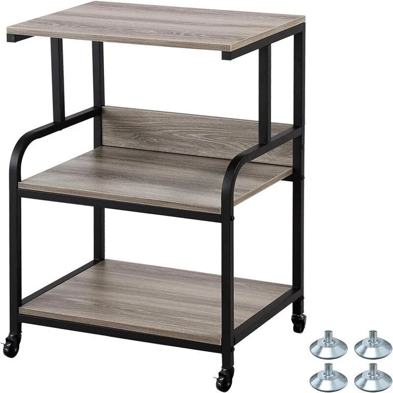3 Tier Mobile Printer Stand on Wheels with Storage Shelves - 16D x 20W x 30H