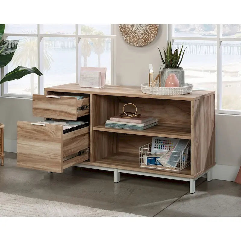 File Credenza with Drawers and Open Shelving