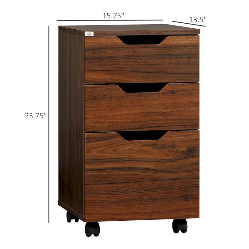 3-Drawer Rolling Office Cabinet with Wheels, Under Desk Storage