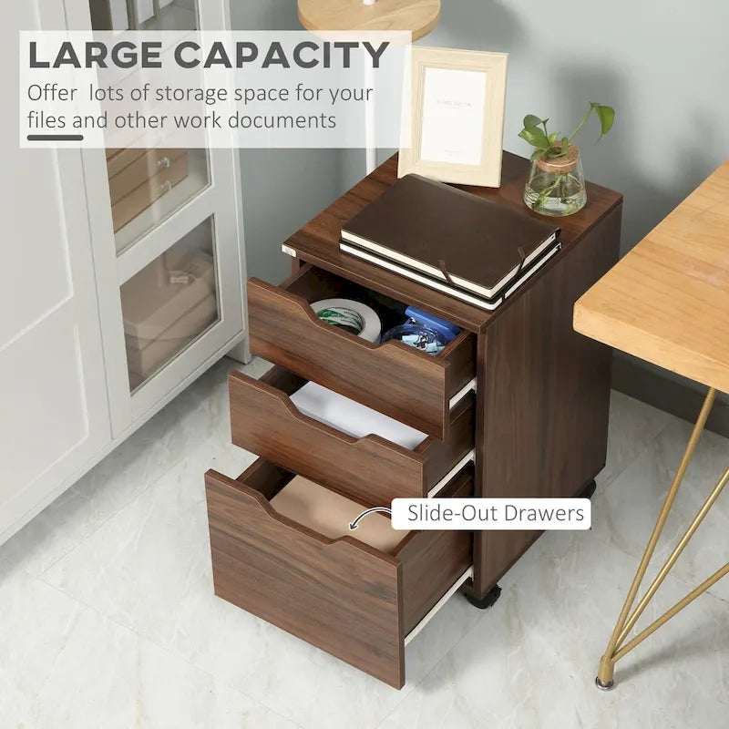 3-Drawer Rolling Office Cabinet with Wheels, Under Desk Storage