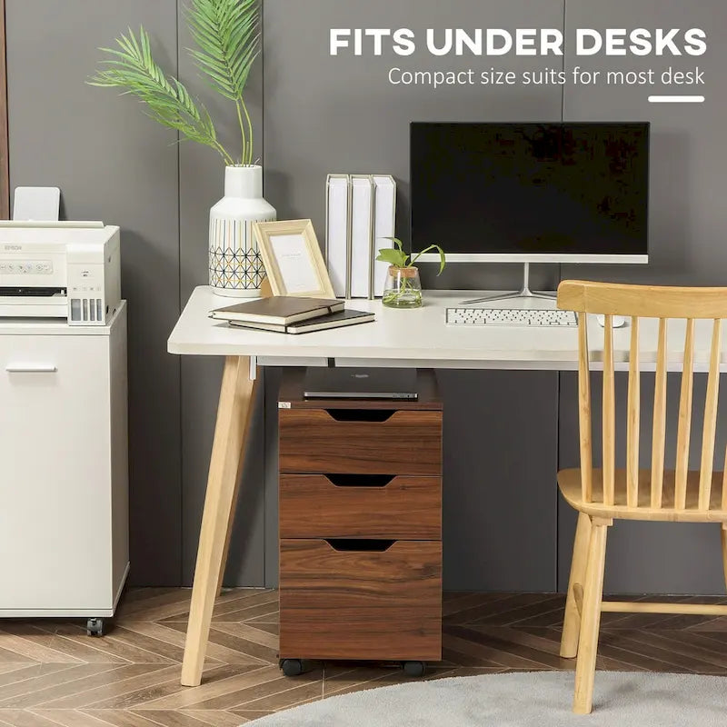 3-Drawer Rolling Office Cabinet with Wheels, Under Desk Storage