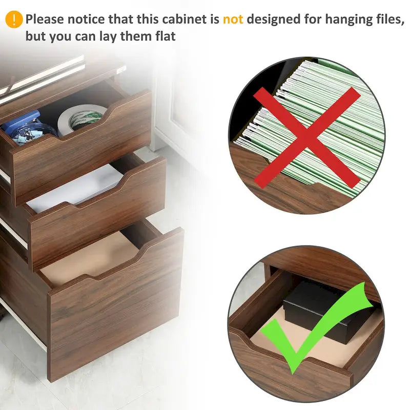 3-Drawer Rolling Office Cabinet with Wheels, Under Desk Storage