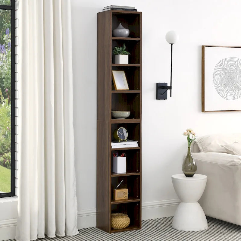 8-Tier Media Tower Rack with Adjustable Shelves, Tall Narrow Bookcase Display Bookshelf