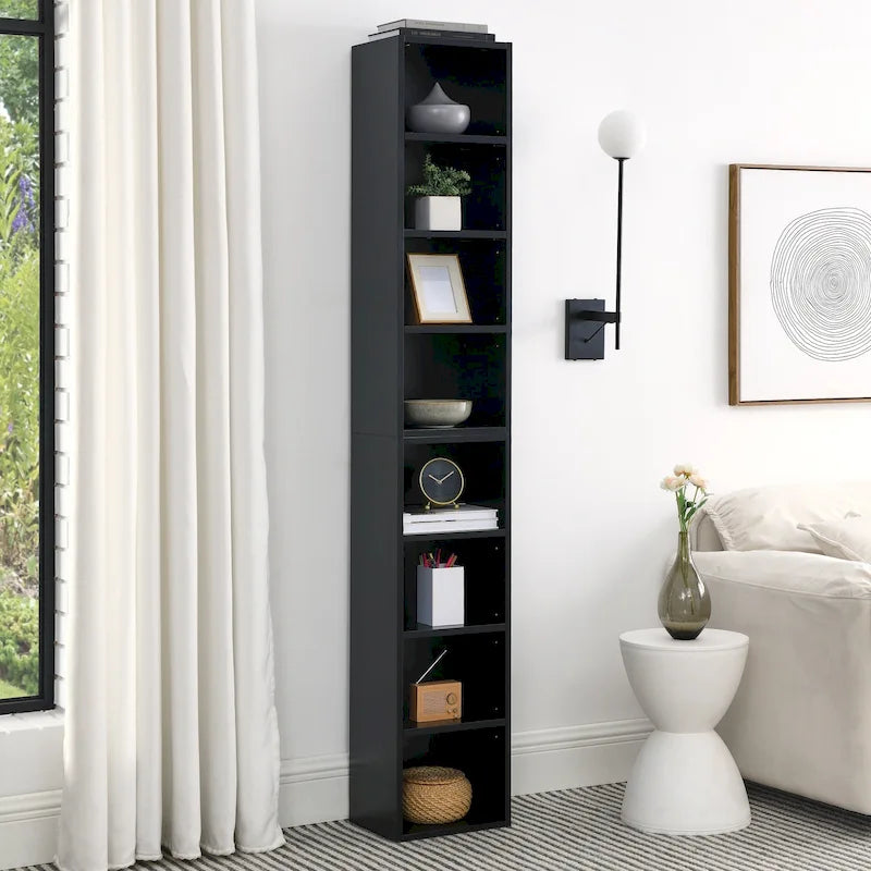 8-Tier Media Tower Rack with Adjustable Shelves, Tall Narrow Bookcase Display Bookshelf
