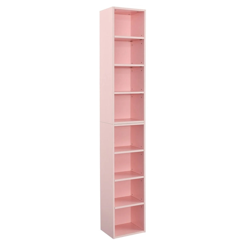 8-Tier Media Tower Rack with Adjustable Shelves, Tall Narrow Bookcase Display Bookshelf