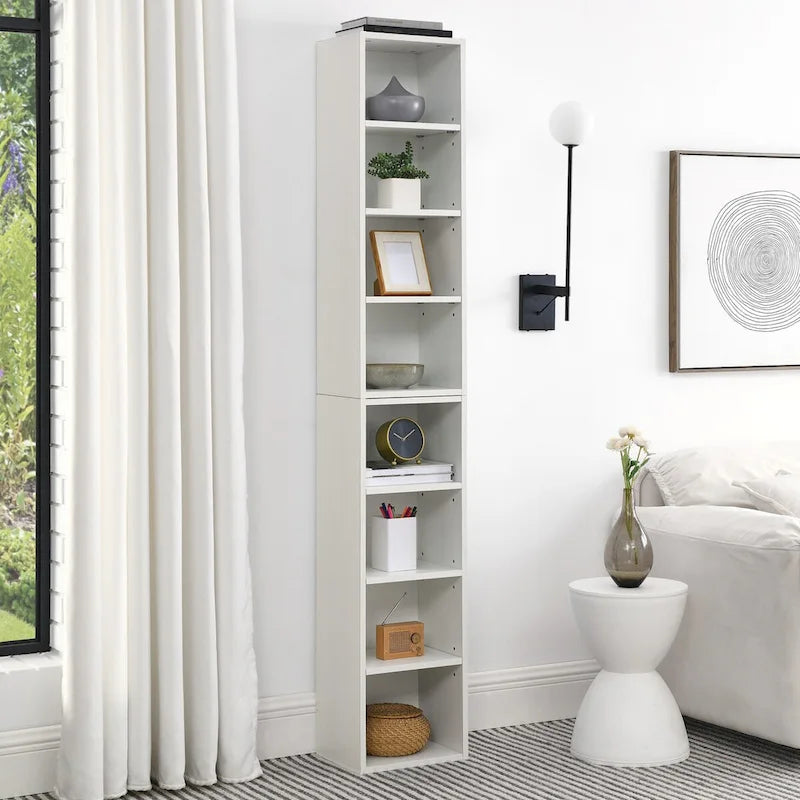 8-Tier Media Tower Rack with Adjustable Shelves, Tall Narrow Bookcase Display Bookshelf
